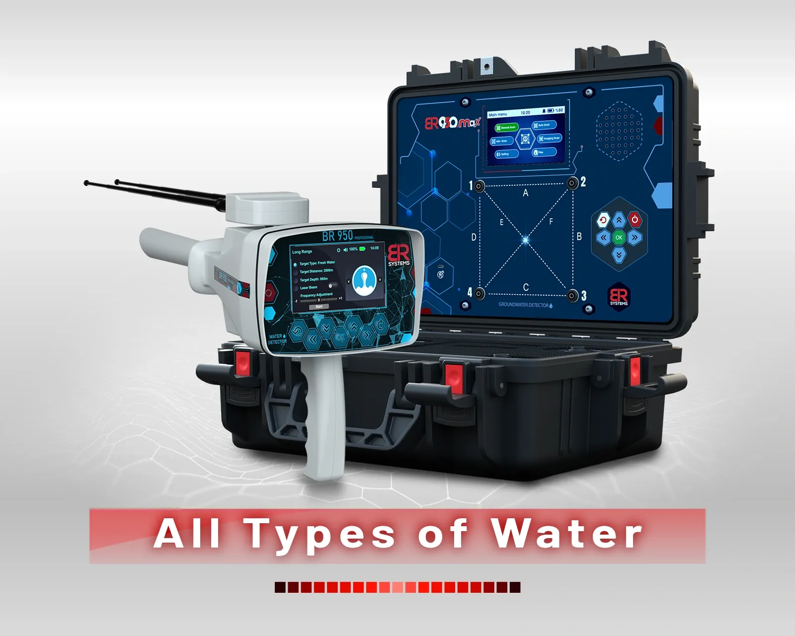 BR950 MAX groundwater detector for locating fresh water, mineral water, and underground water sources.