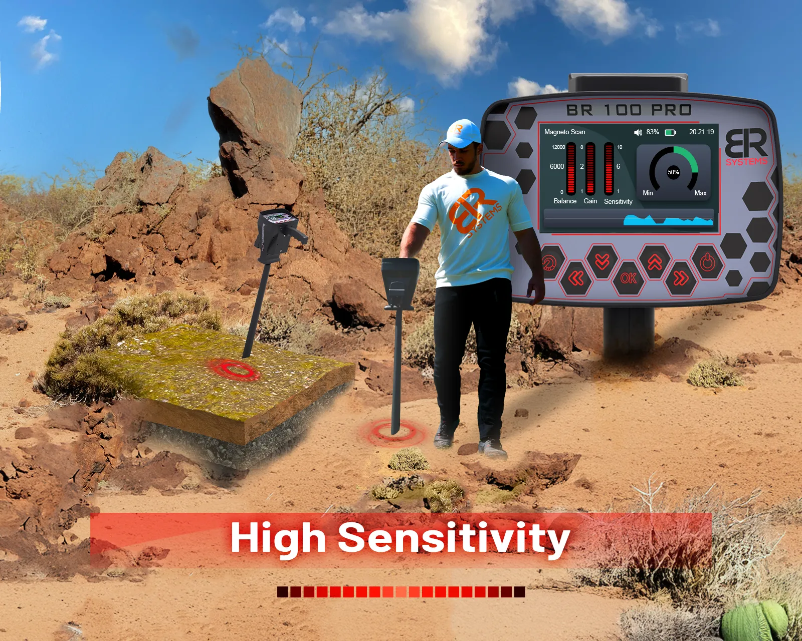 BR100 Magneto Scan detector featuring high-sensitivity magnetic scanning technology for professional exploration.