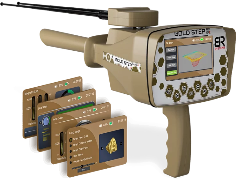 Gold Step Pro Max metal gold detector featuring advanced technology for gold target detection and professional prospecting.